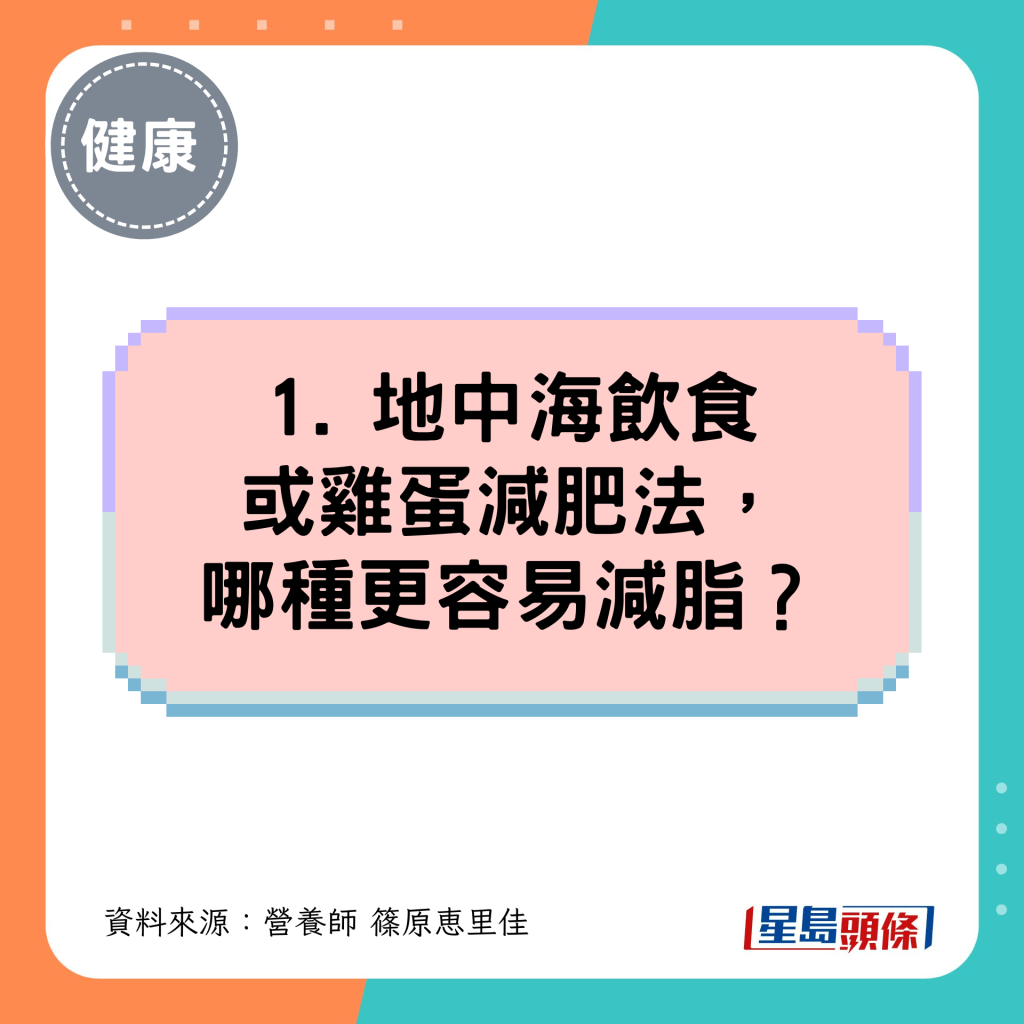 1. 地中海饮食或鸡蛋减肥法， 哪种更容易减脂？