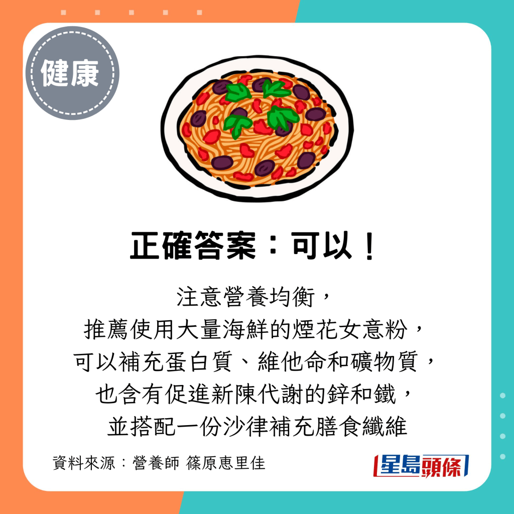 正确答案：可以，但要注意营养均衡，搭配一份沙律补充膳食纤维