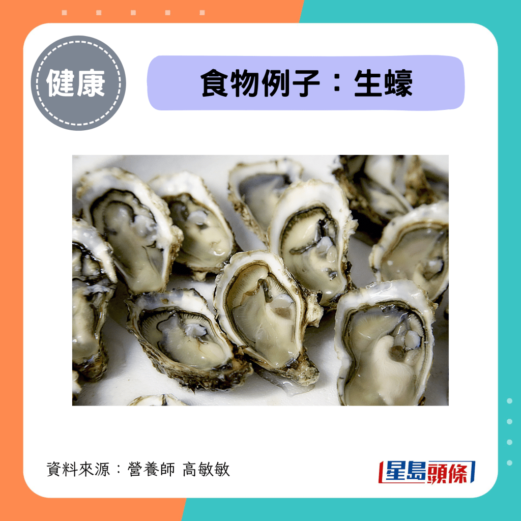 锌食物例子:生蠔 锌食物例子:生蠔
