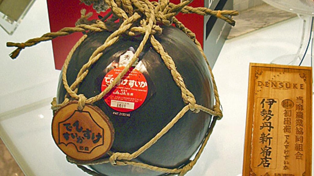 北海道黑皮西瓜举行今季首拍。美联社