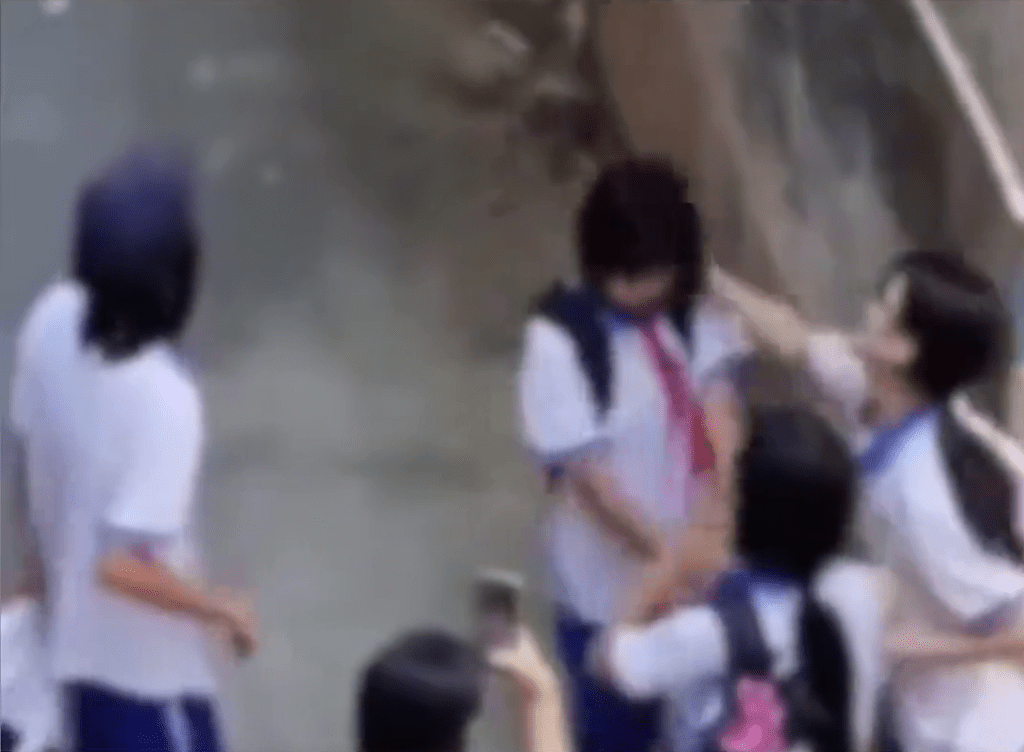 有人猛推女生、有人举机拍片嬉笑。 有人猛推女生、有人举机拍片嬉笑。