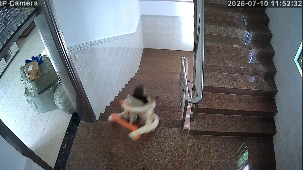 广东有家长疏忽，令1岁幼童无人看管下由学行车滚落楼梯。抖音
