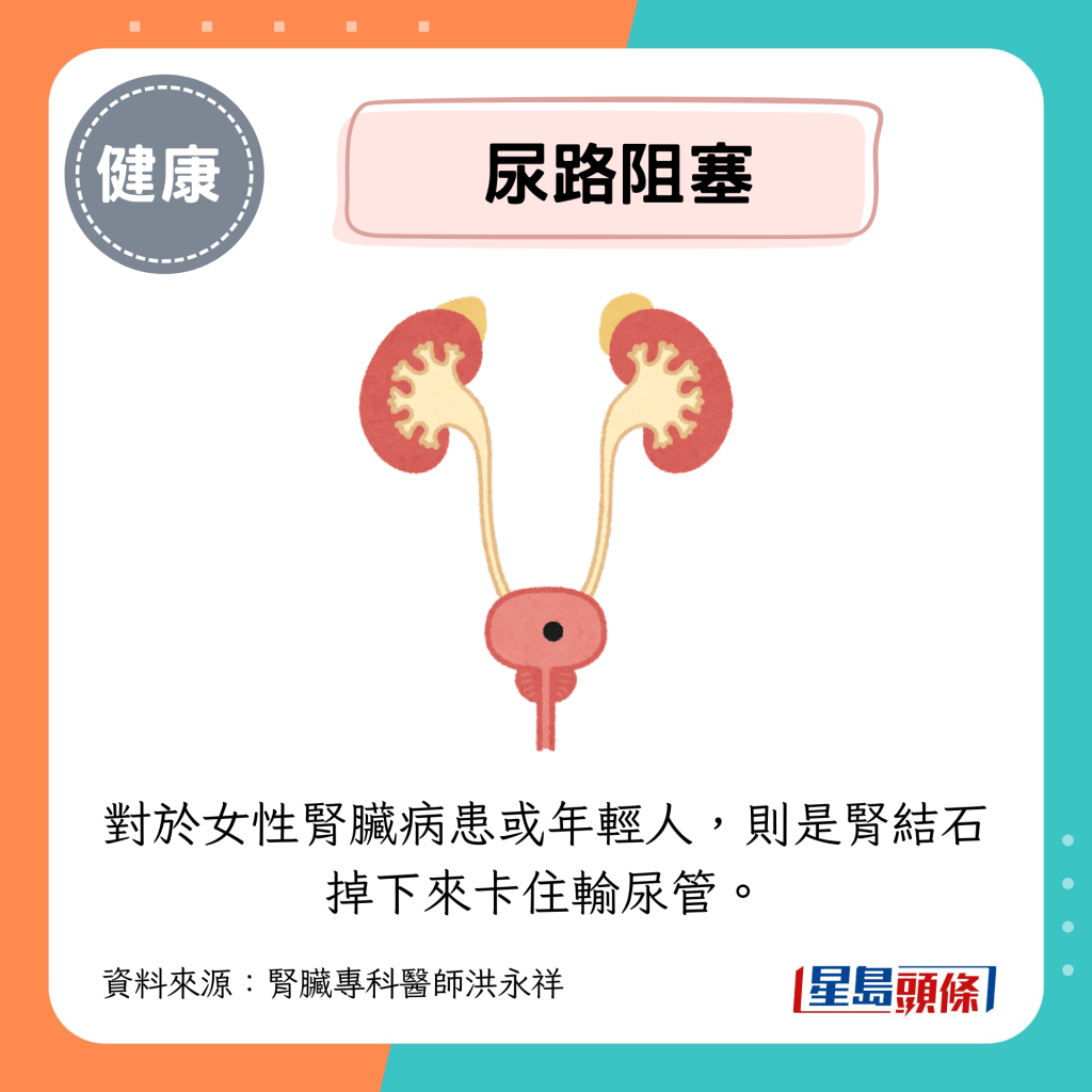 对于女性肾脏病患或年轻人，则是肾结石掉下来卡住输尿管。