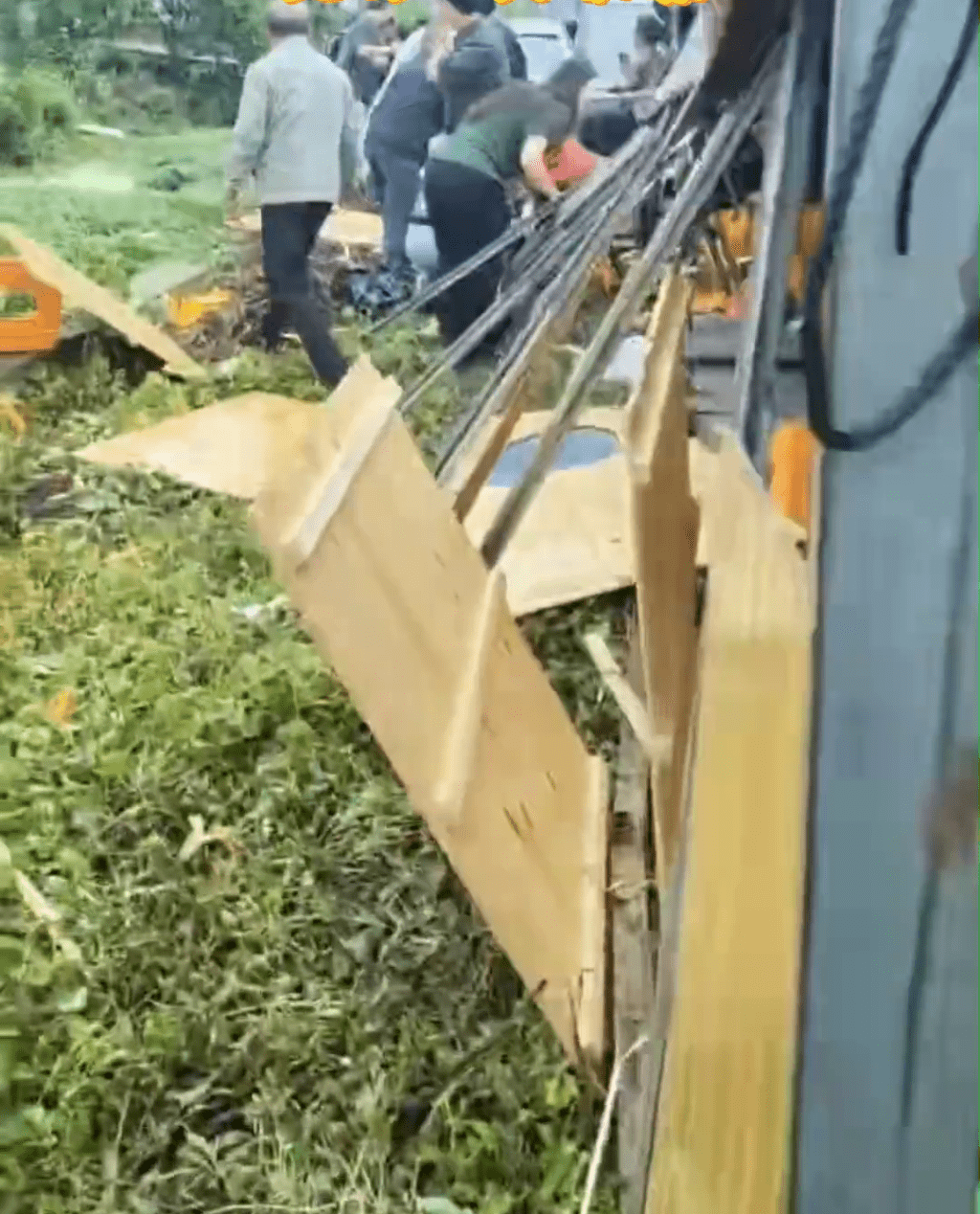 宝马撞塌整个大棚,之后在河边停下。 宝马撞塌整个大棚,之后在河边停下。