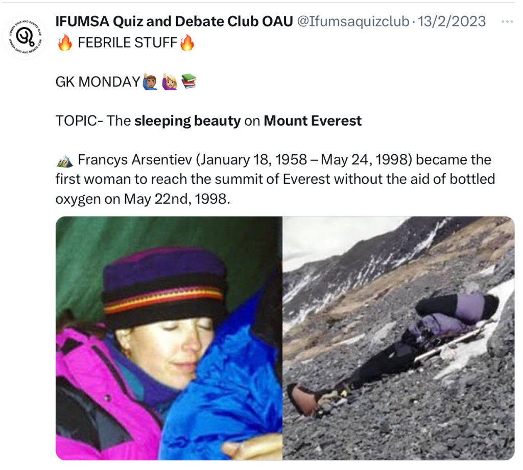 登山者都知道这些遇难者的故事。图为“地标”“睡美人”。 登山者都知道这些遇难者的故事。图为“地标”“睡美人”。