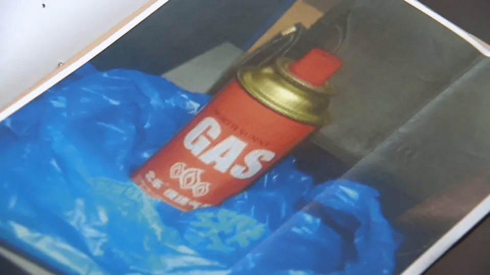 黄某犯案用的火锅gas罐。 黄某犯案用的火锅gas罐。