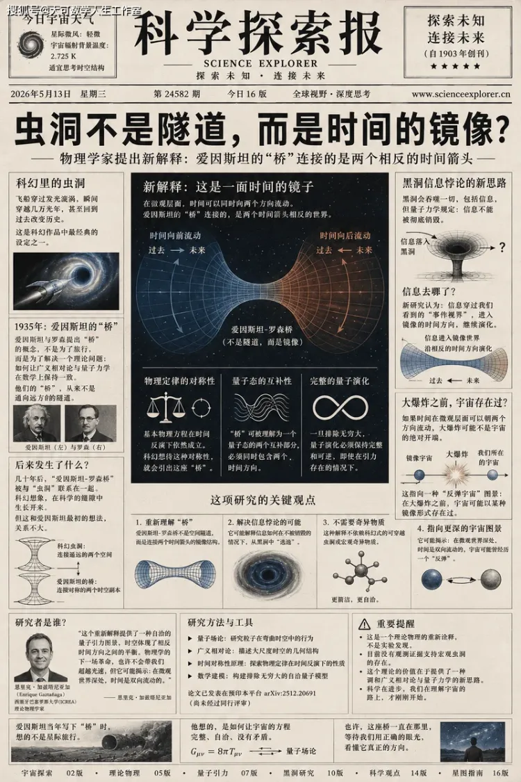 爱因斯坦的虫洞可能根本不通向别处 而是通向时间的另一面