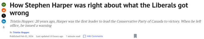 哈珀上台20周年, 全网怀念: 卸任时对自由党的警告全部应验!