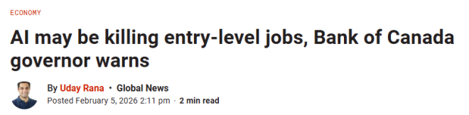 加拿大央行行长警告: AI正在消灭入门级岗位! 年轻人越来越难!