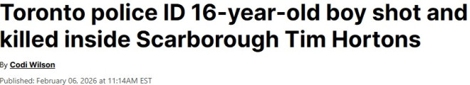 士嘉堡Tim Hortons店内枪击，16岁少年重伤不治！嫌疑人在逃