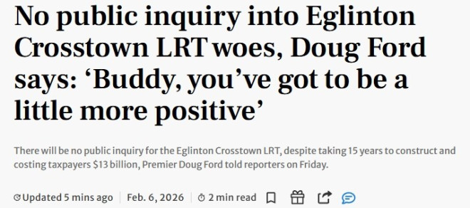 多伦多轻轨烧130亿元、拖15年！福特：不搞公开调查 "别再问了"！