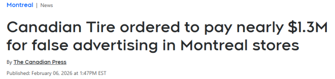 认栽! 加拿大轮胎店搞虚假广告: 先涨价再打折, 赔款近130万!