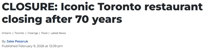 多伦多73年老字号餐厅宣布永久关门! 全城不舍: 你们是传奇