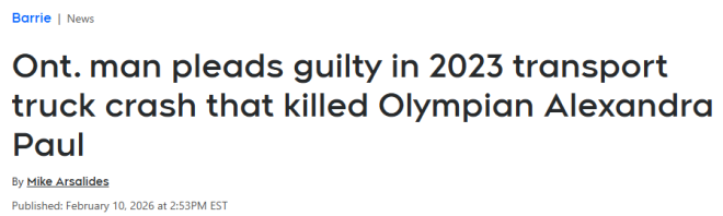 惨烈! 安省印度裔卡车司机超速, 撞死奥运女选手: 刚刚认罪!