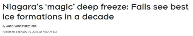 震撼！尼亚加拉瀑布"半冰封"，十年一遇奇景刷屏！