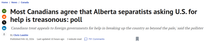 多数加拿大人认为: 阿省分离主义者向美国求助属于"叛国"!