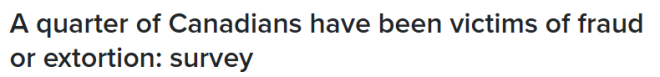 数据惊人: 25%加拿大人被骗过钱! 89%有信心不会被骗!