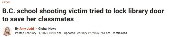 为救同学锁图书馆门！加拿大校园枪案12岁女孩生死未卜