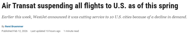 加拿大知名航司赴美航线即将"清零": 今春起全面停飞热门目的地