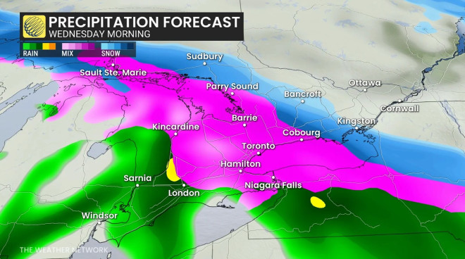 Ontario forecast snow rain ice Wednesday morning - Feb. 16, 2026