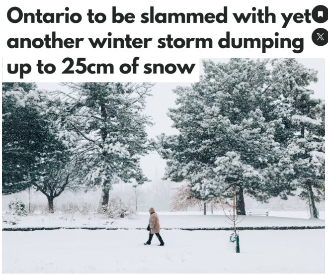 新一轮风暴逼近！安省明天再迎25cm暴雪+冰雨！下班通勤危险了