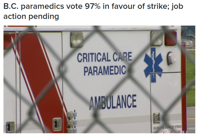 BC全省急救系统面临停摆！救护人员97%压倒性支持罢工！