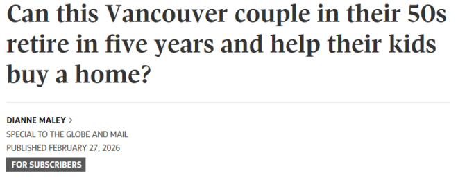 加拿大夫妇税后月入$1.8万, 55岁退休环游世界, 送孩子$100万买房