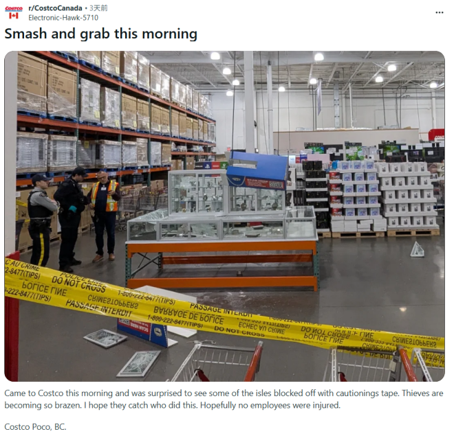大温Costco突发“打砸抢”！珠宝柜被砸碎一地，现场封锁！
