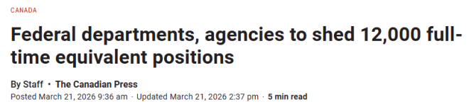 公务员"大缩水"! 加拿大政府将裁减1.2万个全职岗位!