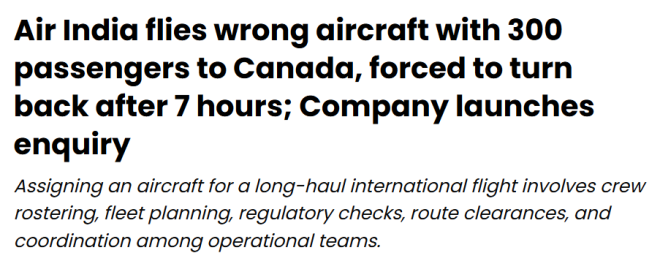 300多乘客白飞8小时! 印度飞温哥华航班紧急返航, 原因令人震惊