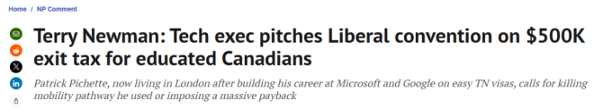 科技高管公开建议: 加拿大想要留住人才, 就征收$50万离境税!