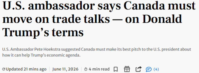 美国大使放话：加美贸易谈判要按特朗普的规则走
