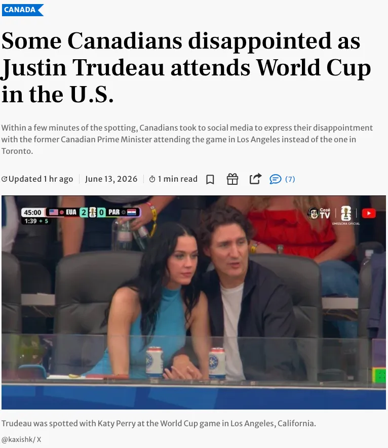 特鲁多陪女友看世界杯美国队被骂！本人回应了